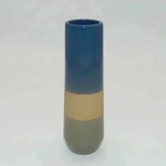 Ceramic Earthenware Studio Art pottery Blue Beige Sage Green Vase 6.5" Tall - Picture 1 of 4